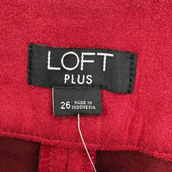 Loft | NWT Women's 26 Plus‎ Soft Faux Suede Burgundy Red Side Zip Trousers Pants - Picture 6 of 10